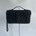 Coach Double Zip Travel Organizer Black Embossed Leather Wallet Excellent