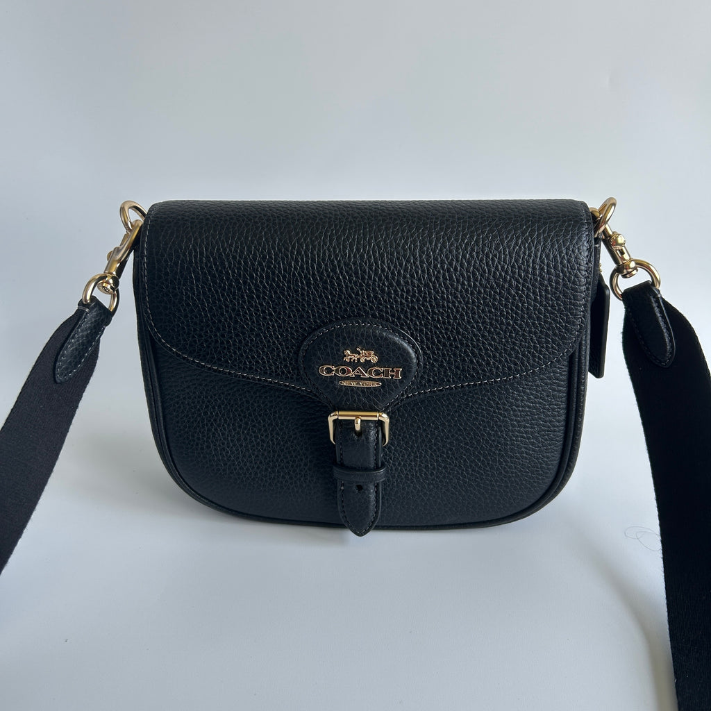 Coach Amelia Saddle Bag Black Pebbled Leather Crossbody CP107 Excellent
