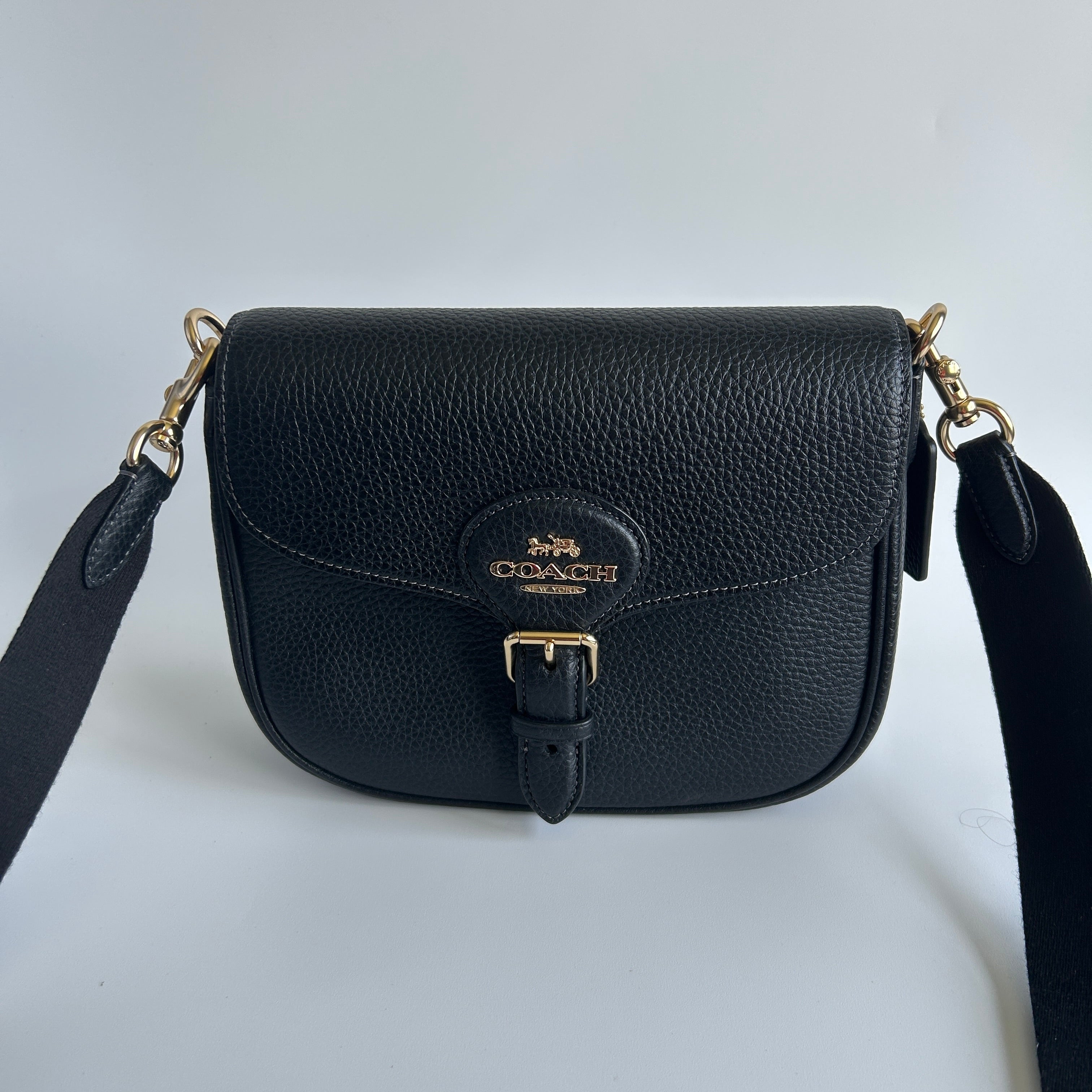 Coach Amelia Saddle Bag Black Pebbled Leather Crossbody CP107 Excellent