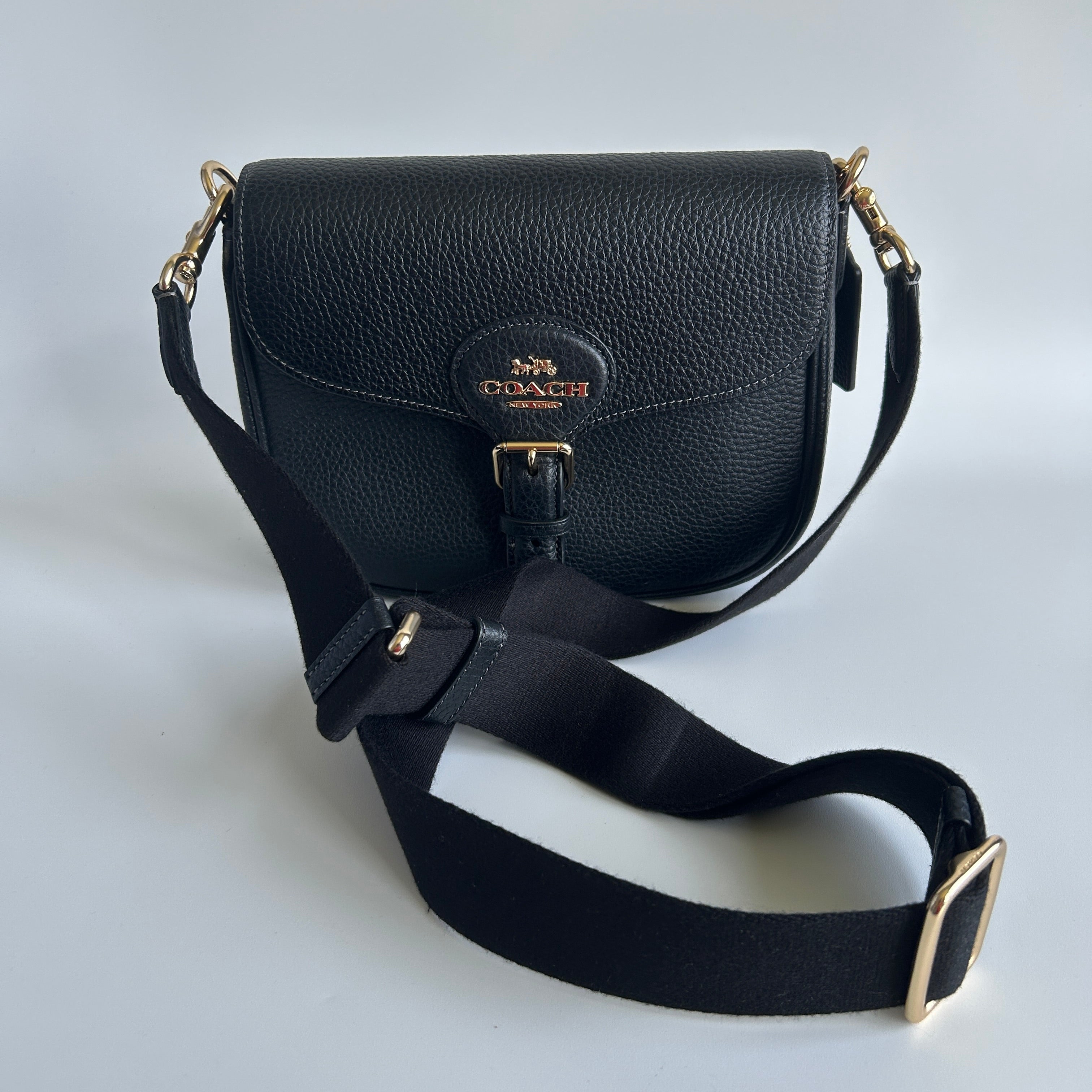 Coach Amelia Saddle Bag Black Pebbled Leather Crossbody CP107 Excellent