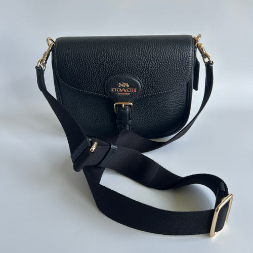 Coach Amelia Saddle Bag Black Pebbled Leather Crossbody CP107 Excellent