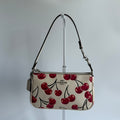 Coach Nolita 19 Cherry Print Chalk White Pebbled Leather Bag Excellent