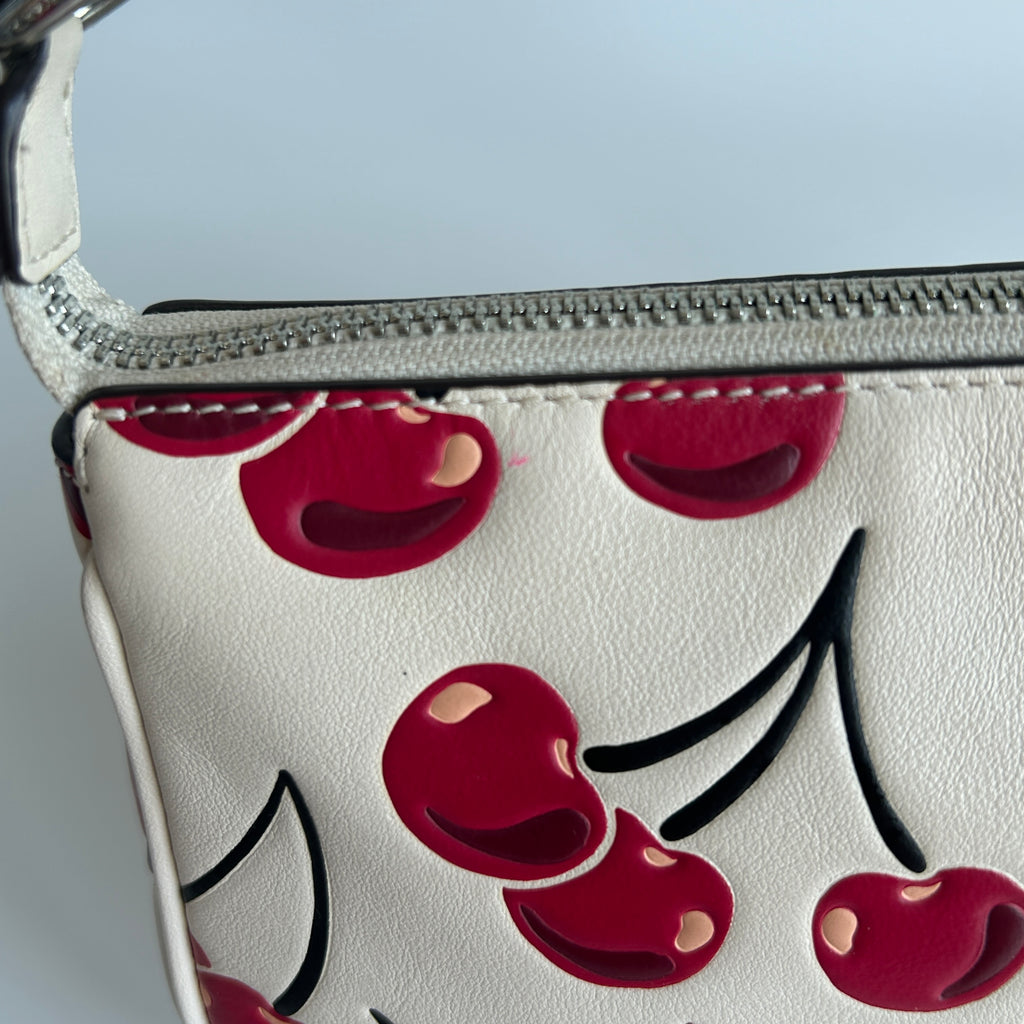Coach Nolita 19 Cherry Print Chalk White Pebbled Leather Bag Excellent