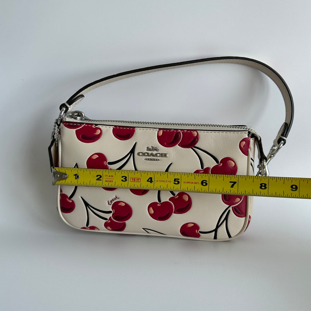 Coach Nolita 19 Cherry Print Chalk White Pebbled Leather Bag Excellent