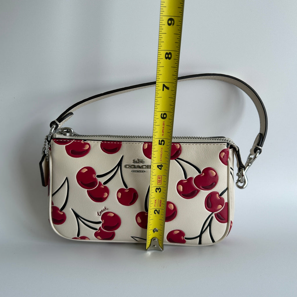 Coach Nolita 19 Cherry Print Chalk White Pebbled Leather Bag Excellent