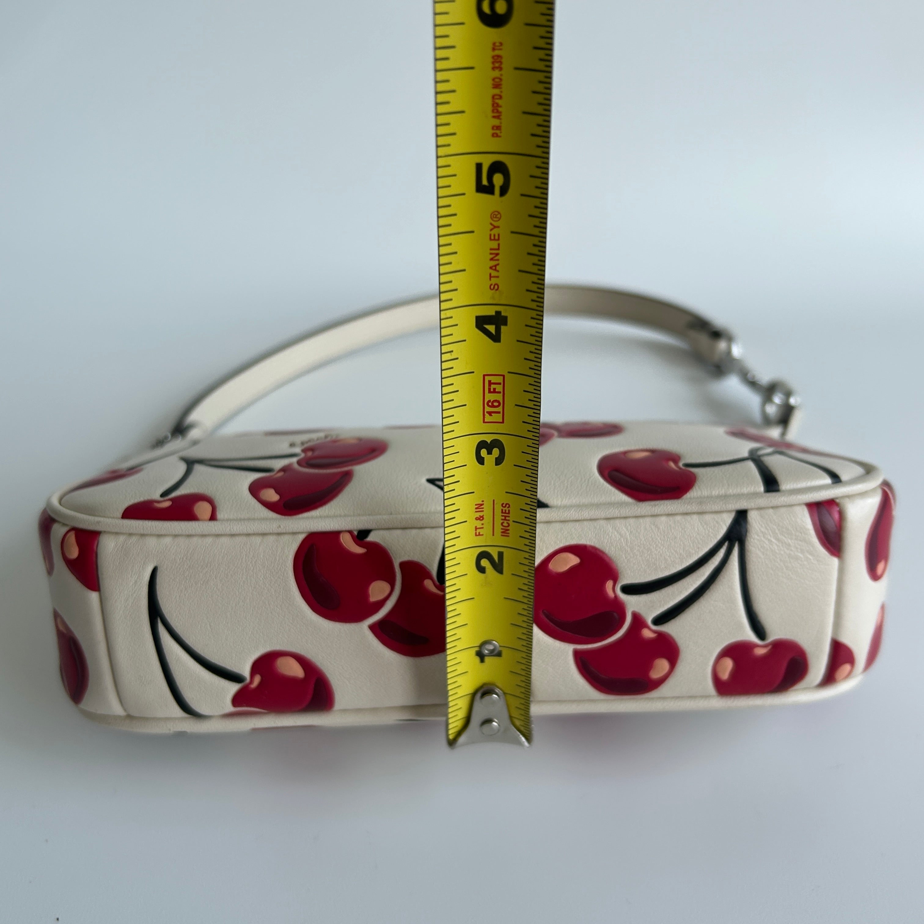 Coach Nolita 19 Cherry Print Chalk White Pebbled Leather Bag Excellent