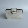Coach Medium Corner Zip Chalk White Signature Canvas Leather Wallet Excellent