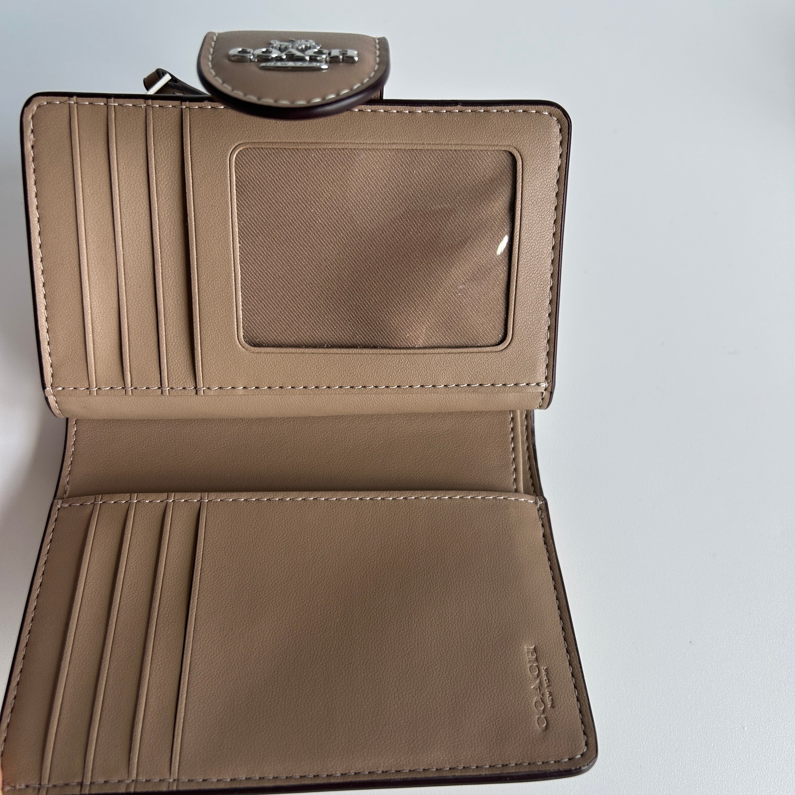 Coach Medium Corner Zip Taupe Chalk Signature Canvas Wallet Excellent