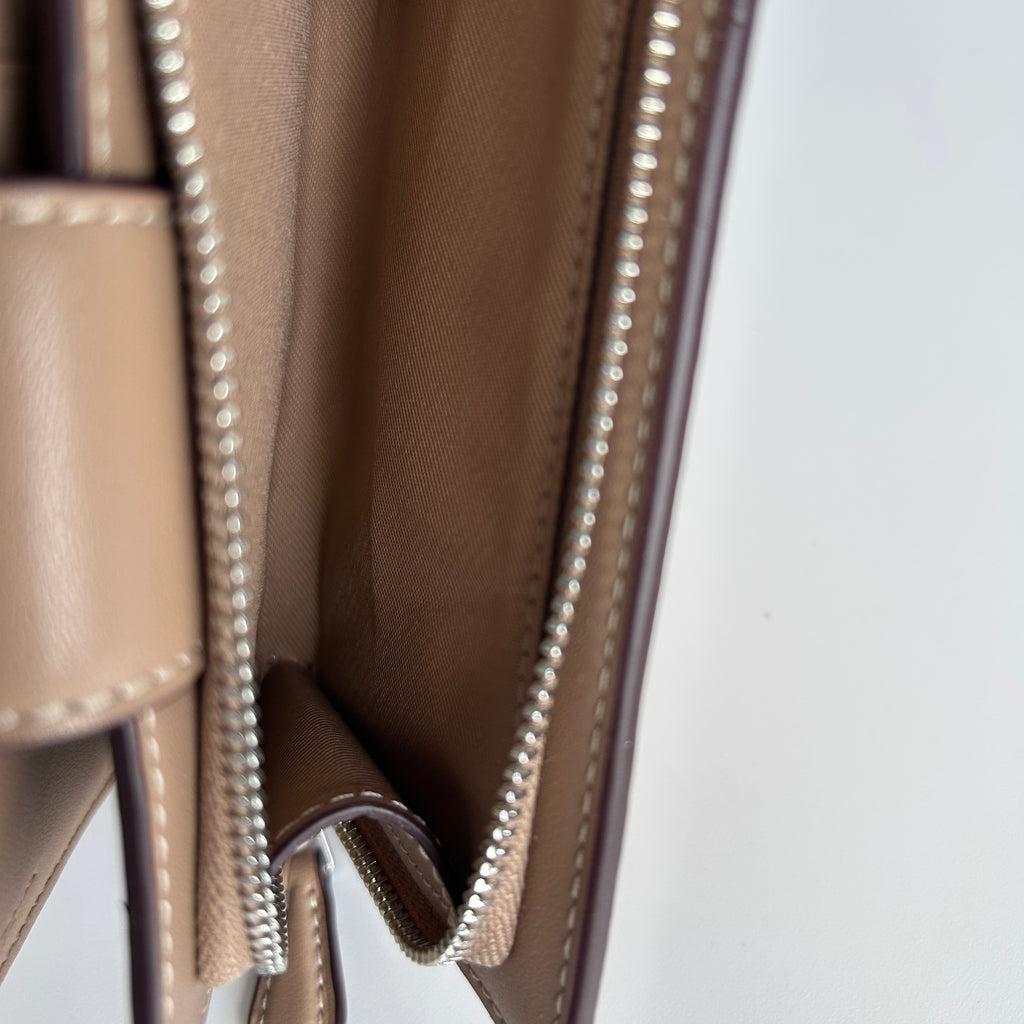 Coach Medium Corner Zip Taupe Chalk Signature Canvas Wallet Excellent