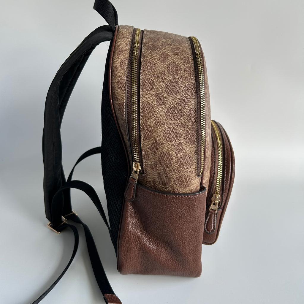 Coach Court Backpack Brown Signature Canvas Pebble Leather Good