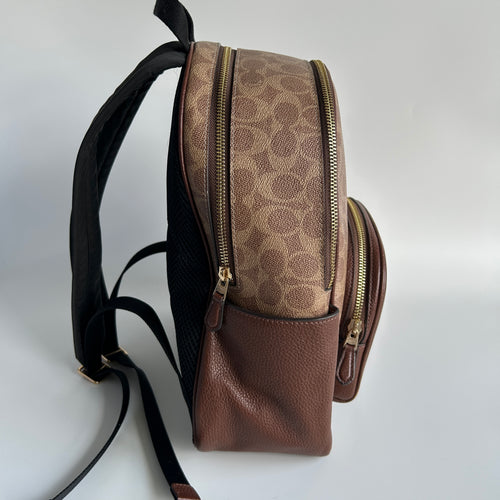 Coach Court Backpack Brown Signature Canvas Pebble Leather Good