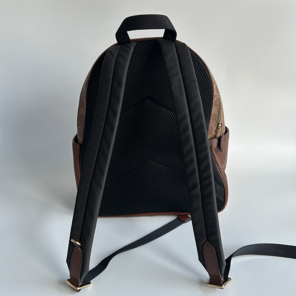 Coach Court Backpack Brown Signature Canvas Pebble Leather Good