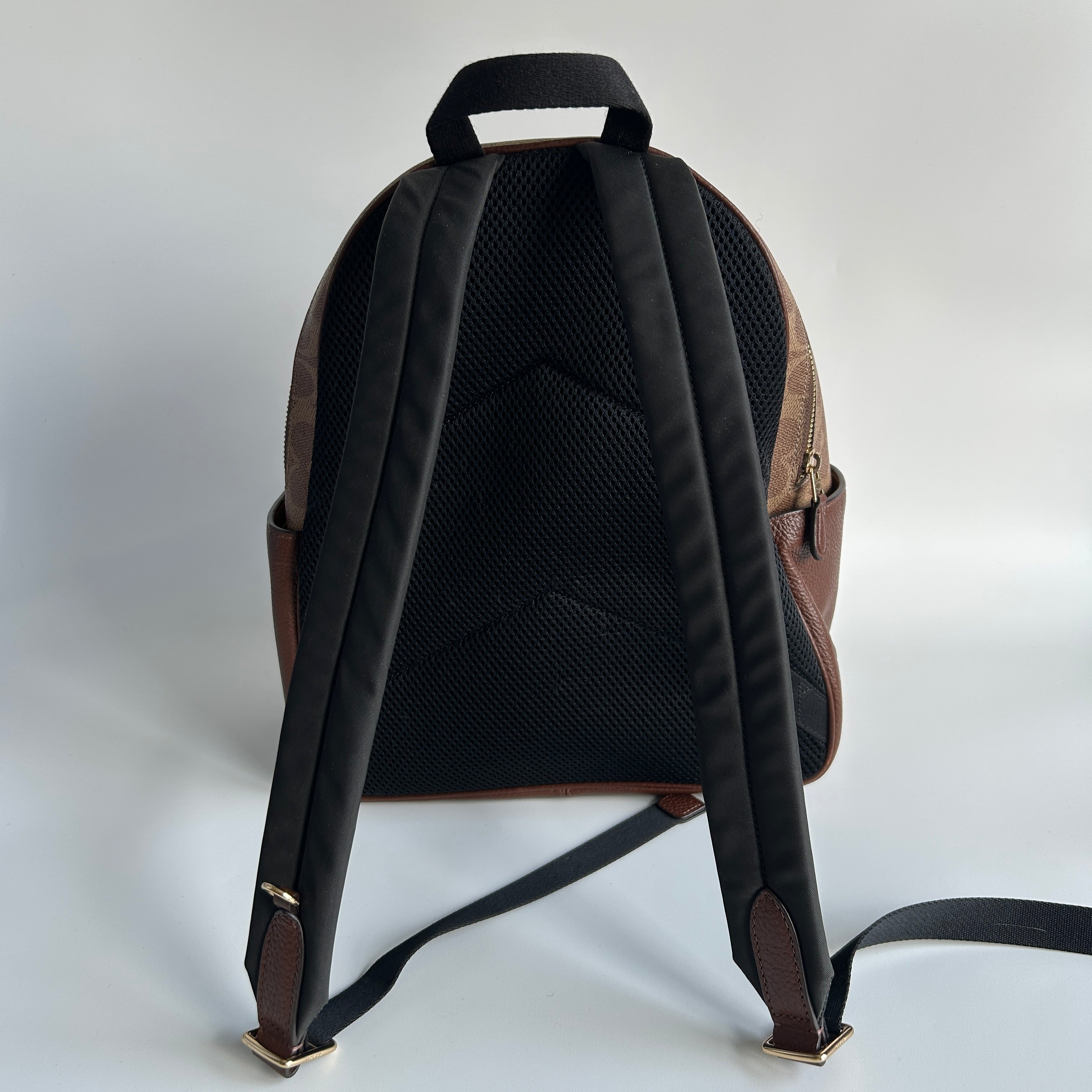 Coach Court Backpack Brown Signature Canvas Pebble Leather Good