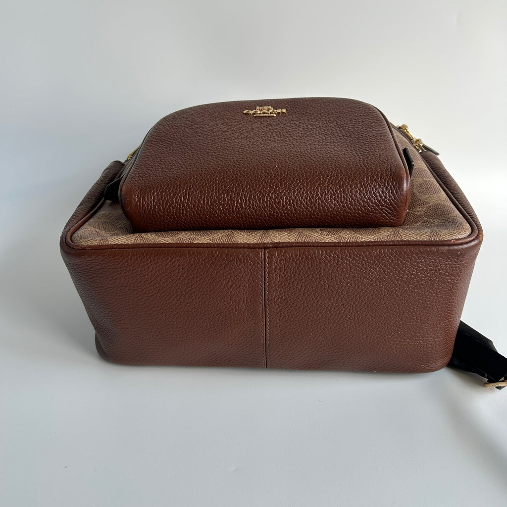 Coach Court Backpack Brown Signature Canvas Pebble Leather Good