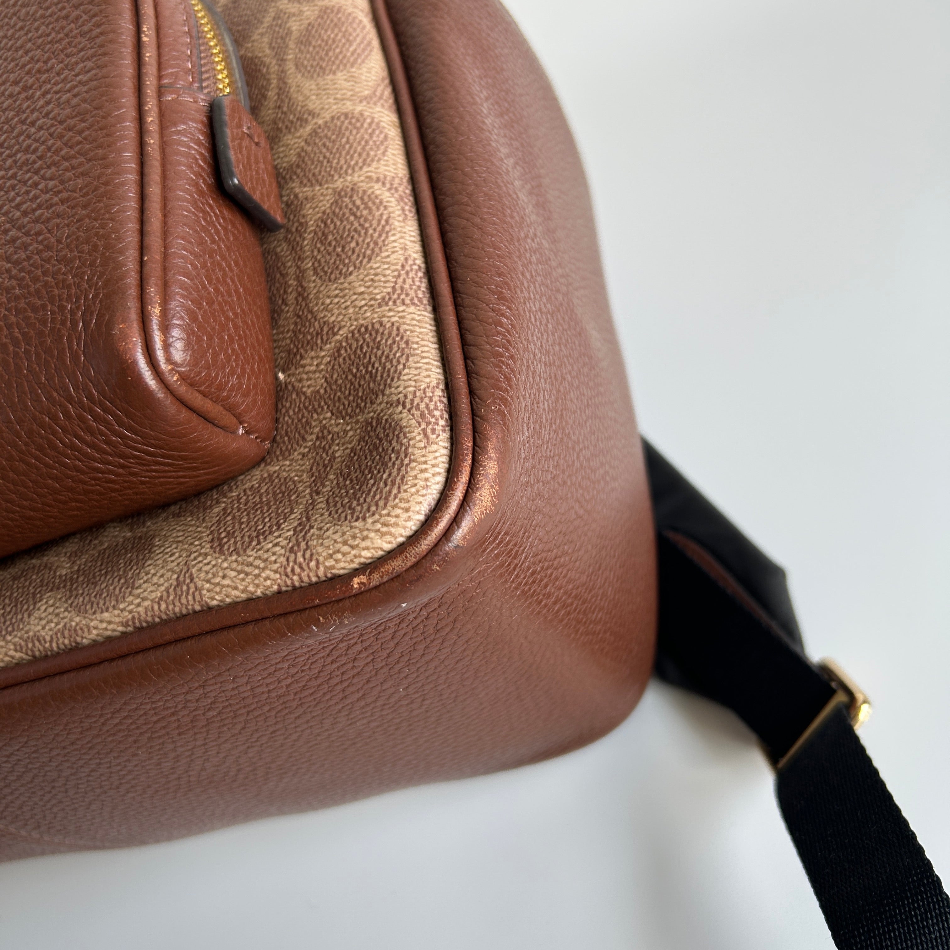 Coach Court Backpack Brown Signature Canvas Pebble Leather Good