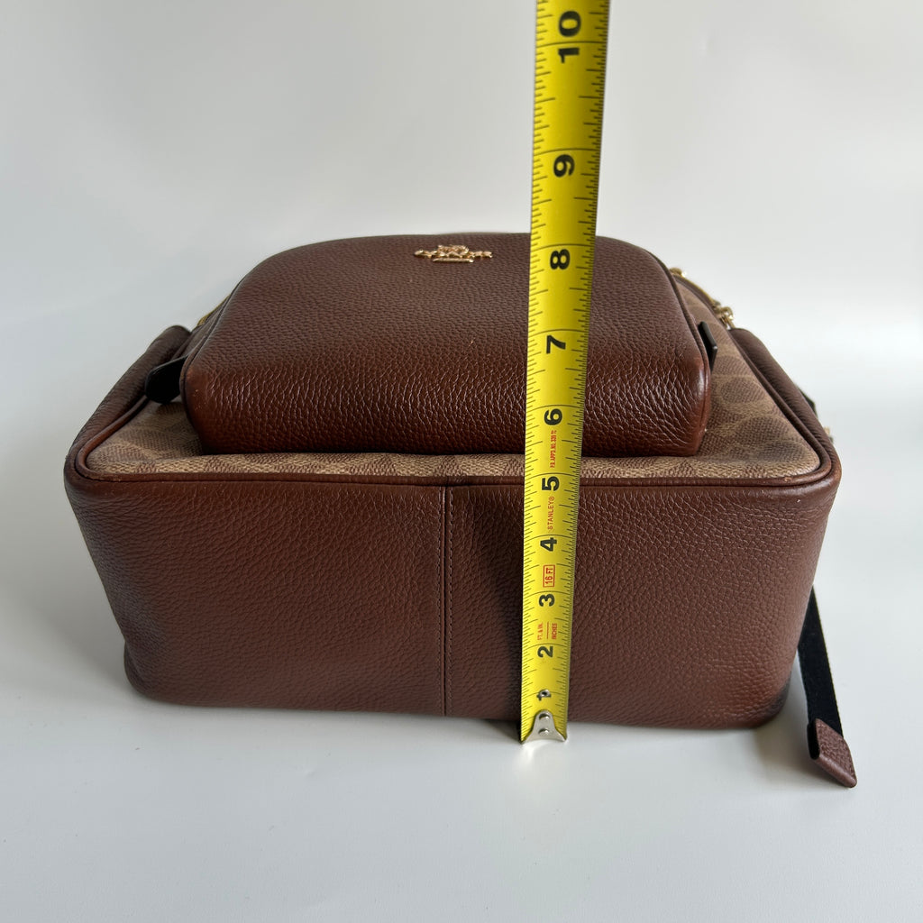 Coach Court Backpack Brown Signature Canvas Pebble Leather Good