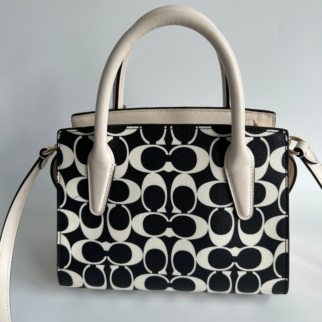 Coach Andrea Carryall Black White Signature Canvas Leather Bag CP080 Good