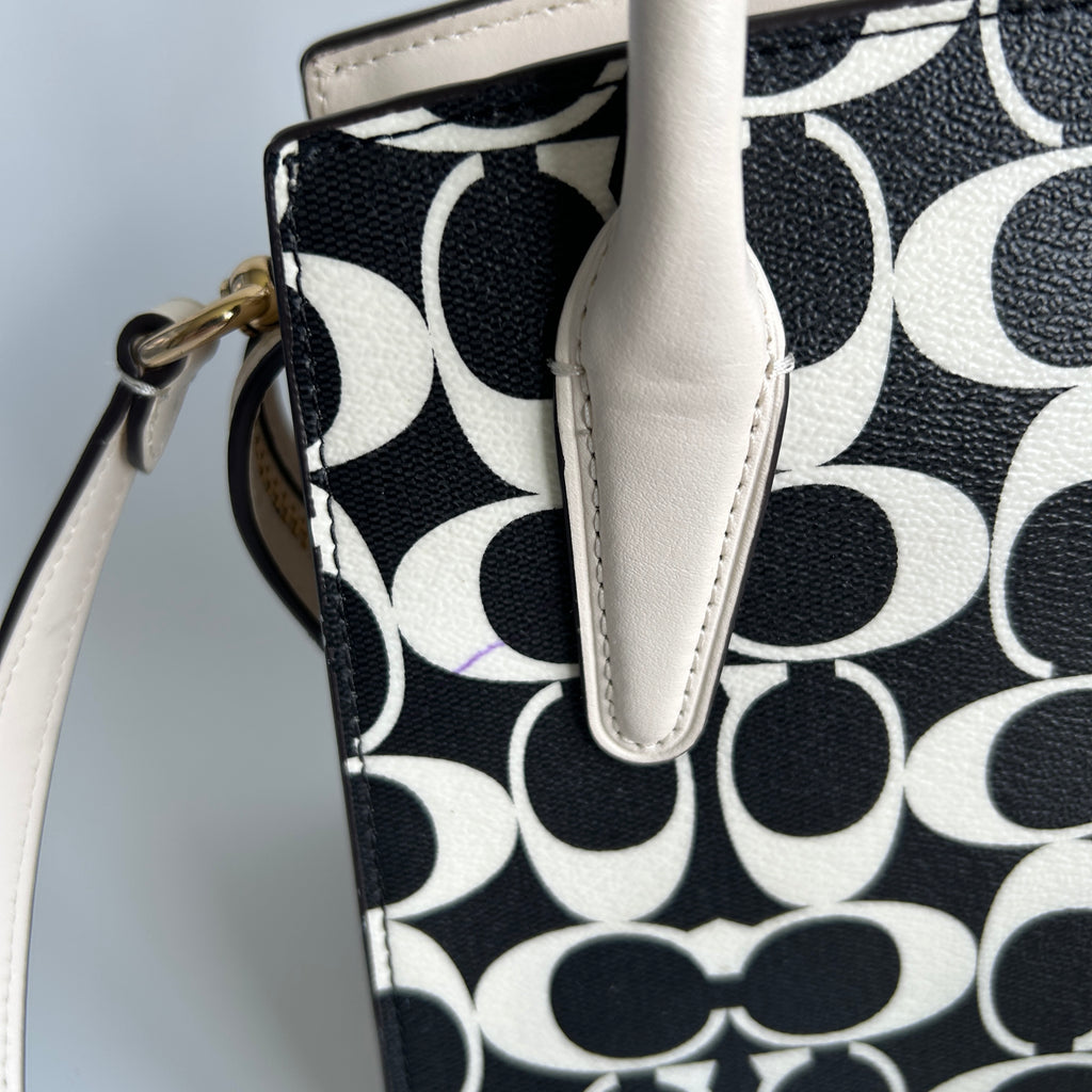 Coach Andrea Carryall Black White Signature Canvas Leather Bag CP080 Good