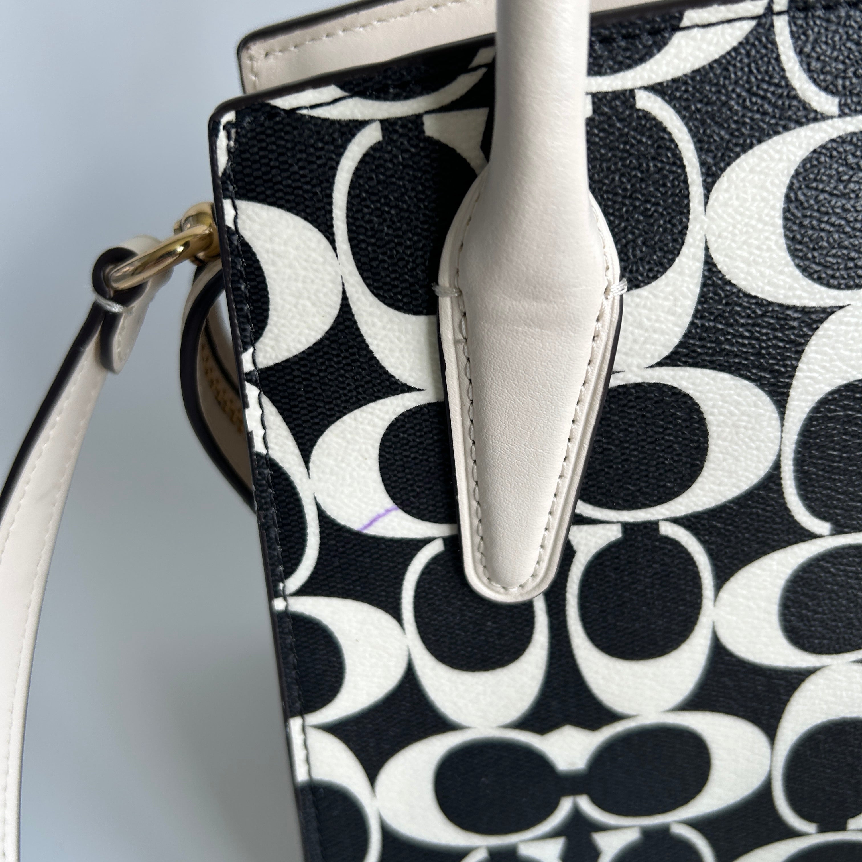 Coach Andrea Carryall Black White Signature Canvas Leather Bag CP080 Good
