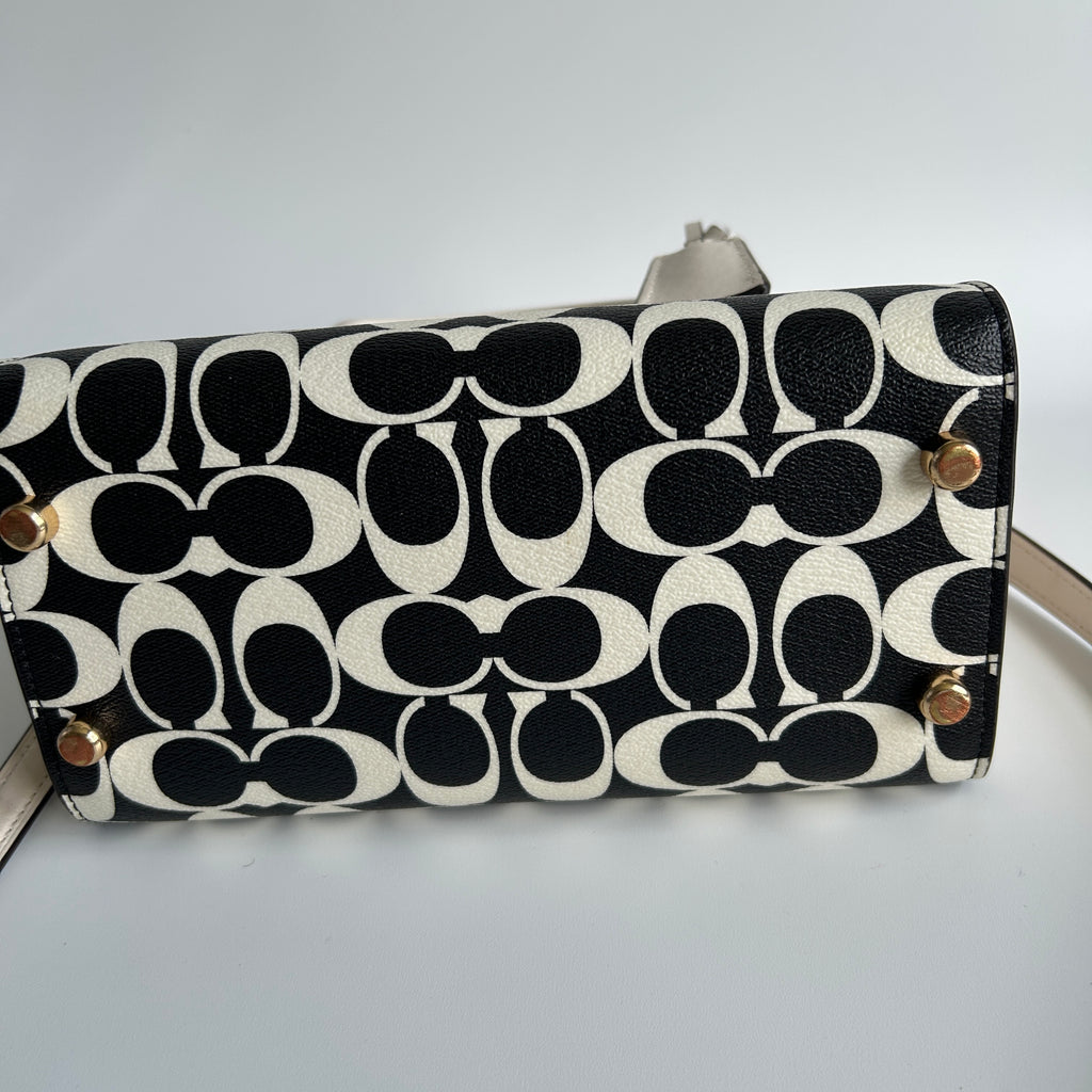 Coach Andrea Carryall Black White Signature Canvas Leather Bag CP080 Good