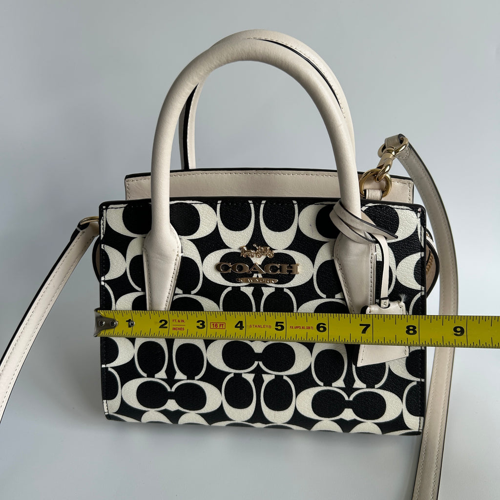 Coach Andrea Carryall Black White Signature Canvas Leather Bag CP080 Good