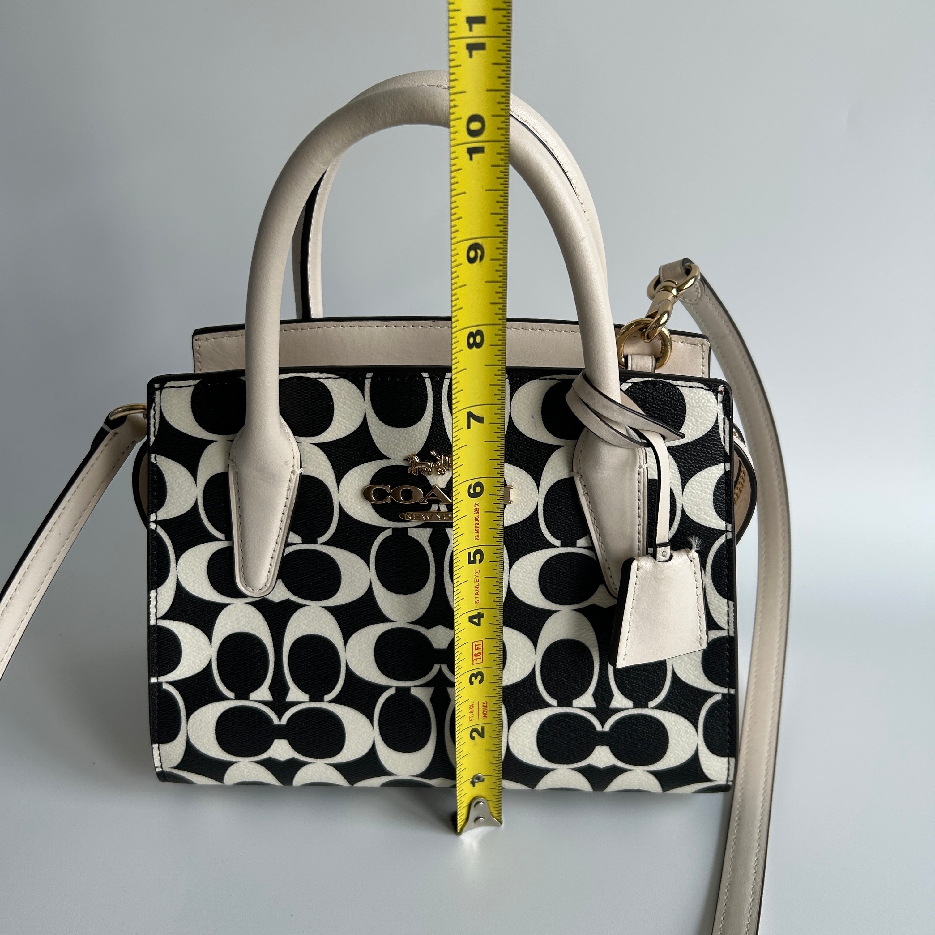 Coach Andrea Carryall Black White Signature Canvas Leather Bag CP080 Good
