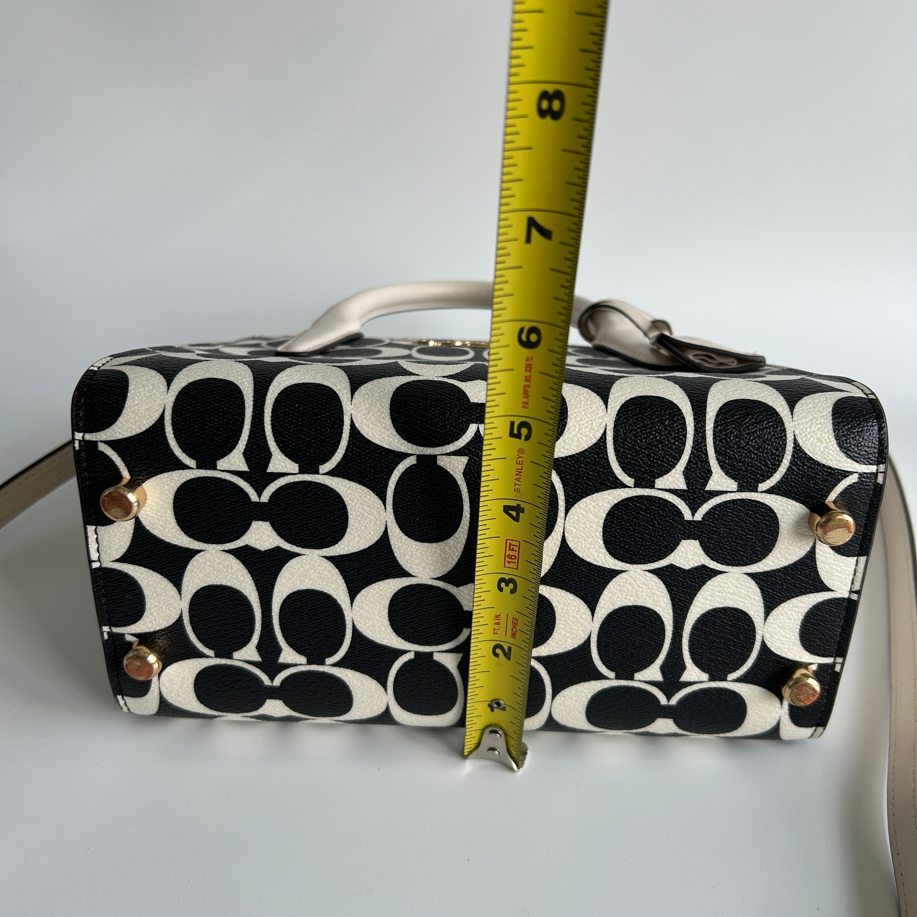 Coach Andrea Carryall Black White Signature Canvas Leather Bag CP080 Good