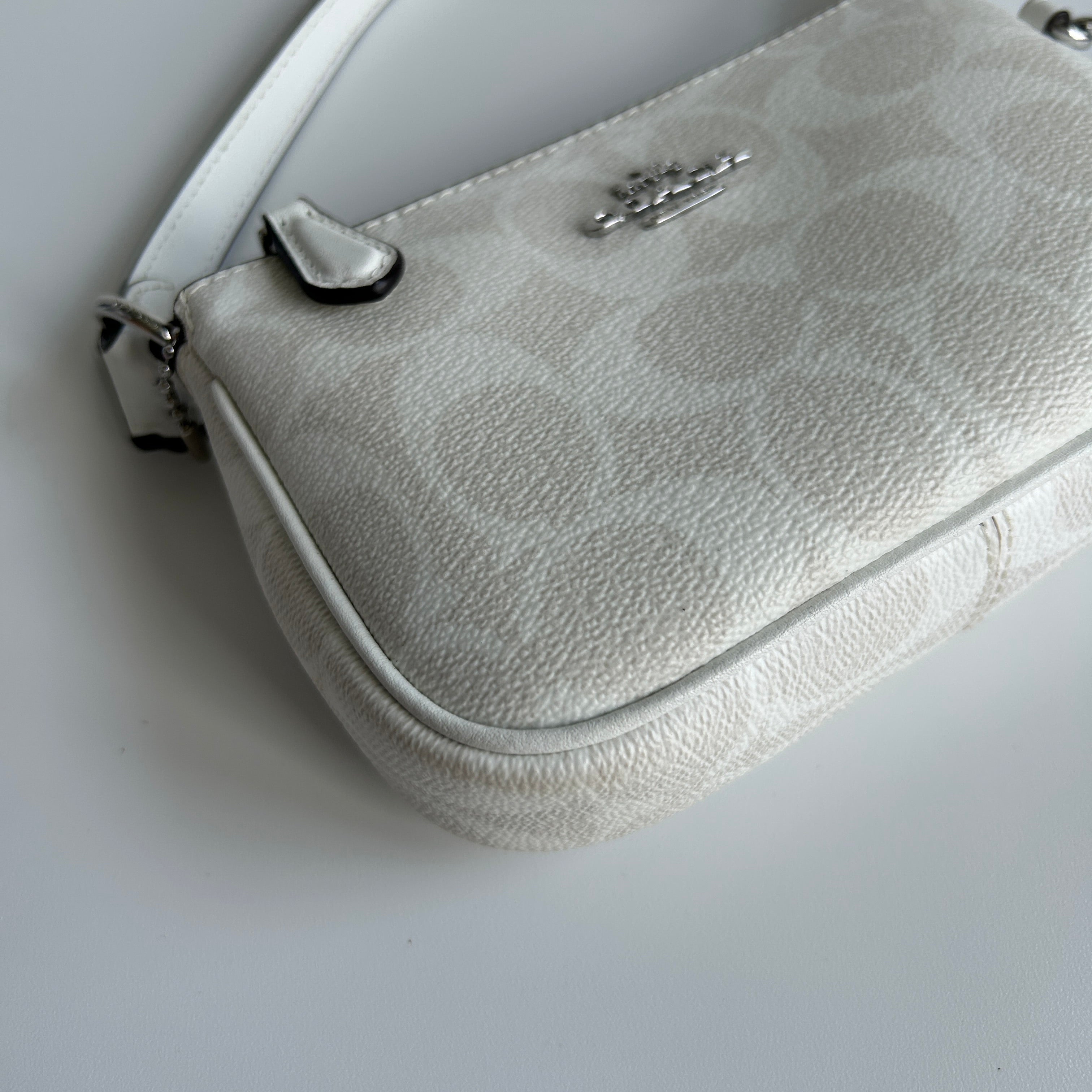Coach Nolita 15 Chalk White Signature Canvas Wristlet Bag Excellent