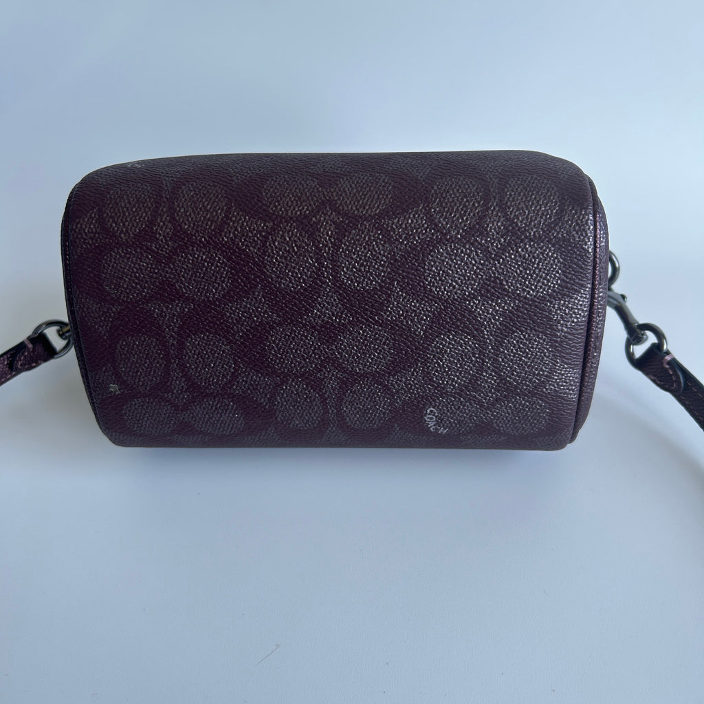 Coach Mini Rowan Metallic Plum Signature Leather Crossbody Bag Good