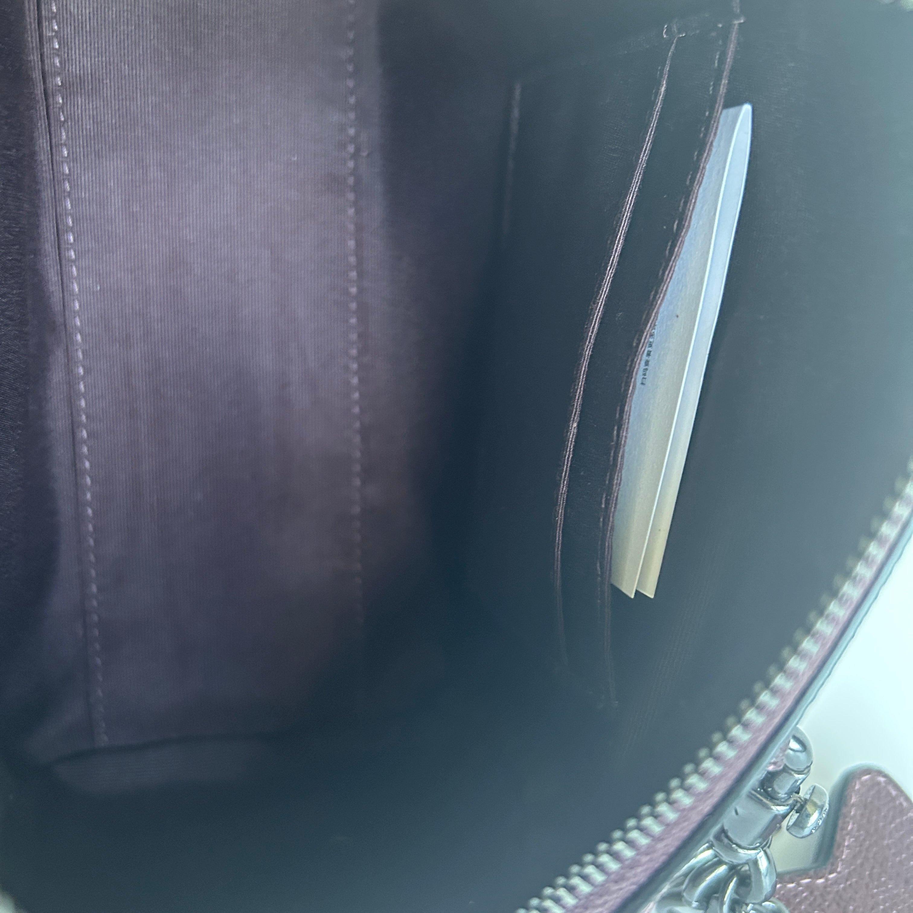 Coach Mini Rowan Metallic Plum Signature Leather Crossbody Bag Good