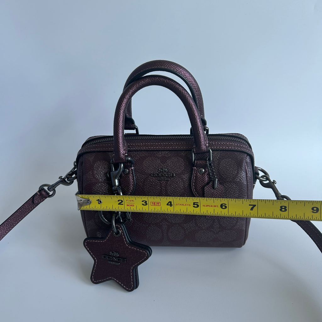 Coach Mini Rowan Metallic Plum Signature Leather Crossbody Bag Good