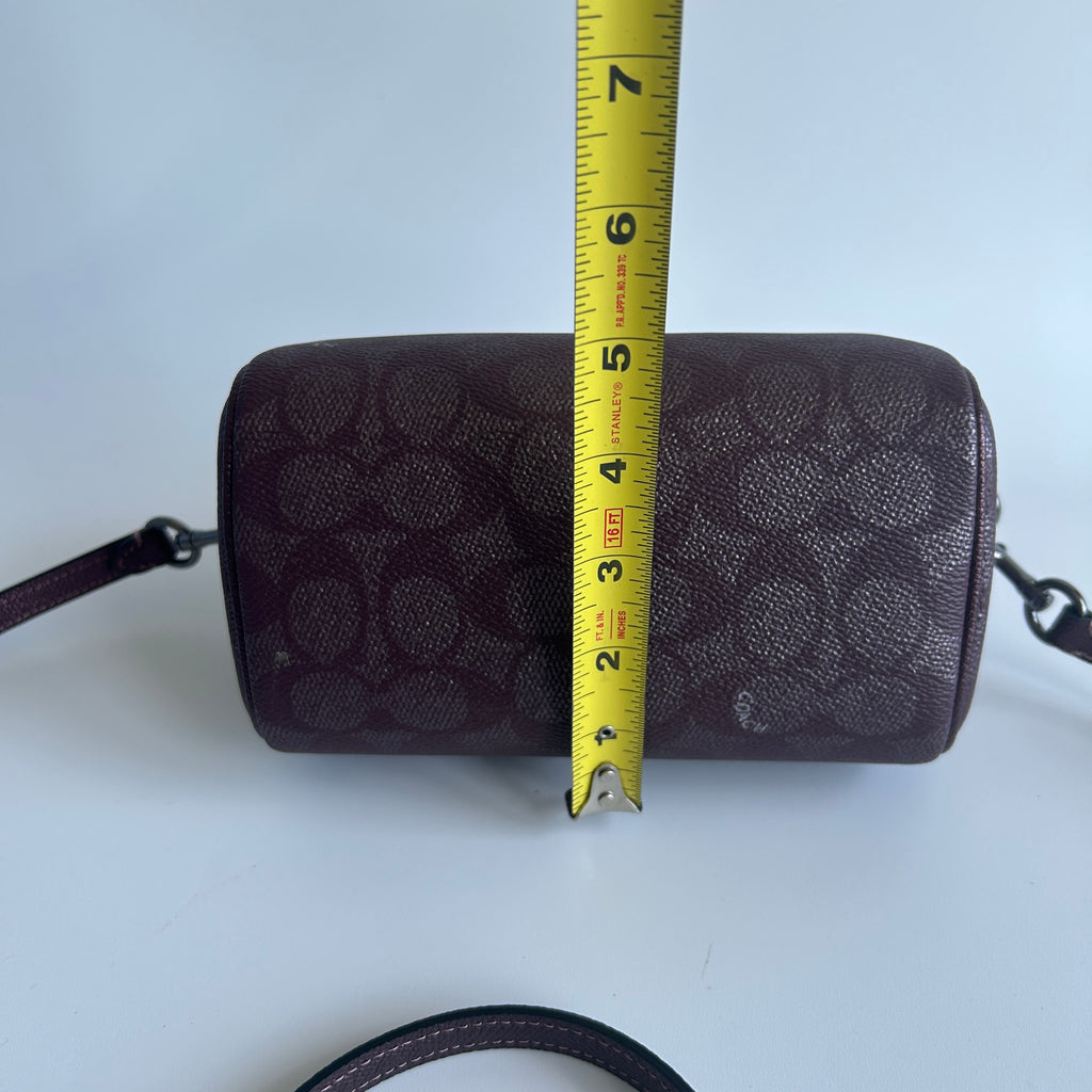 Coach Mini Rowan Metallic Plum Signature Leather Crossbody Bag Good