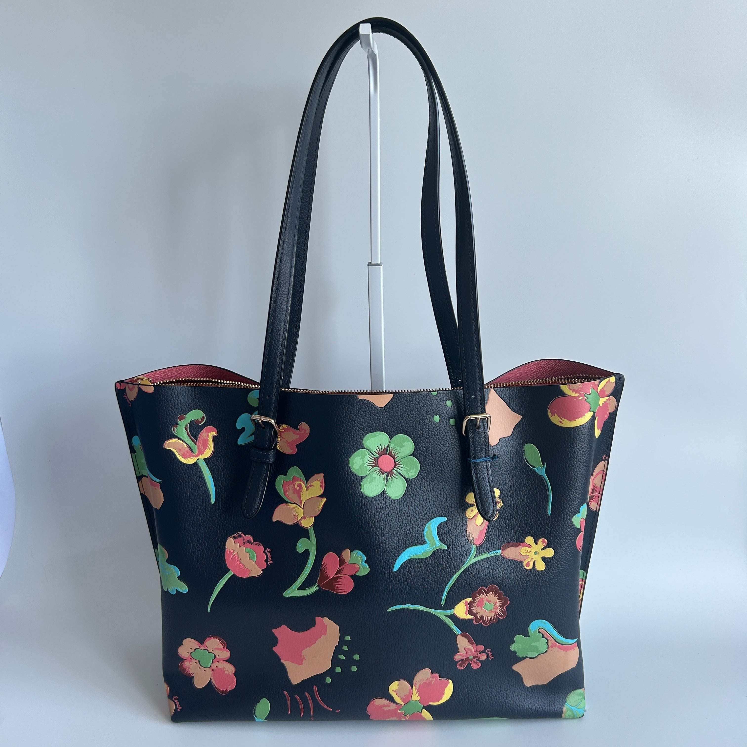 Coach Mollie Tote Dreamy Land Floral Navy Pebbled Leather Bag C8215 GOOD