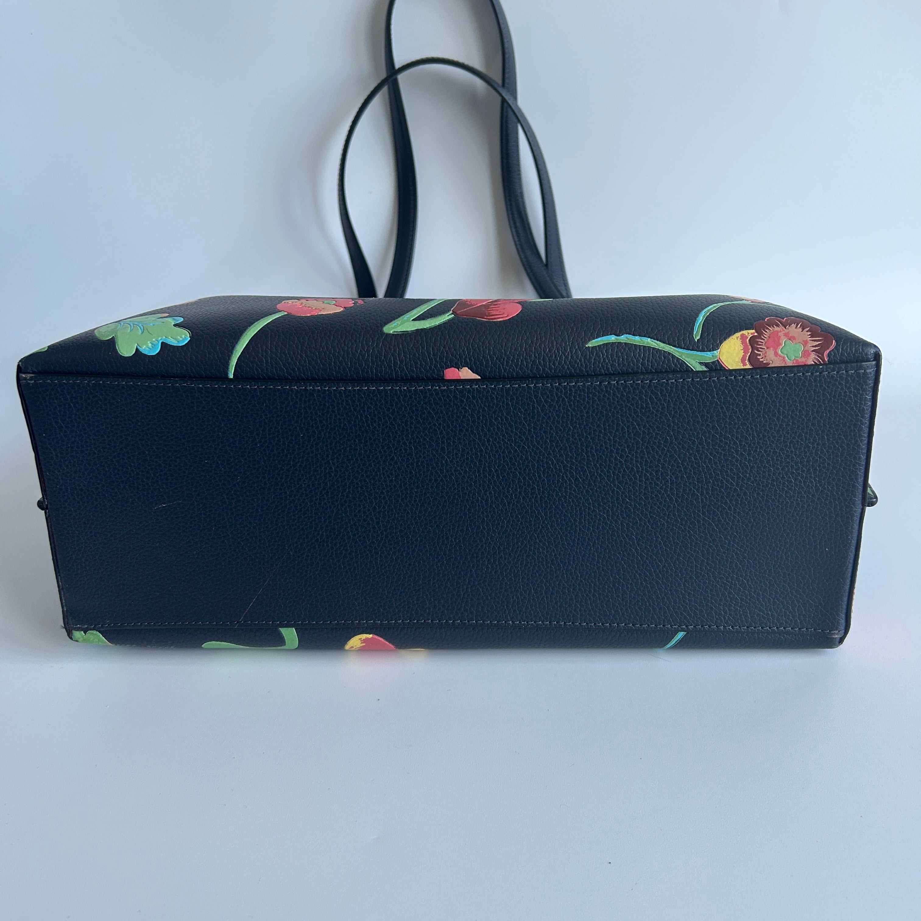 Coach Mollie Tote Dreamy Land Floral Navy Pebbled Leather Bag C8215 GOOD