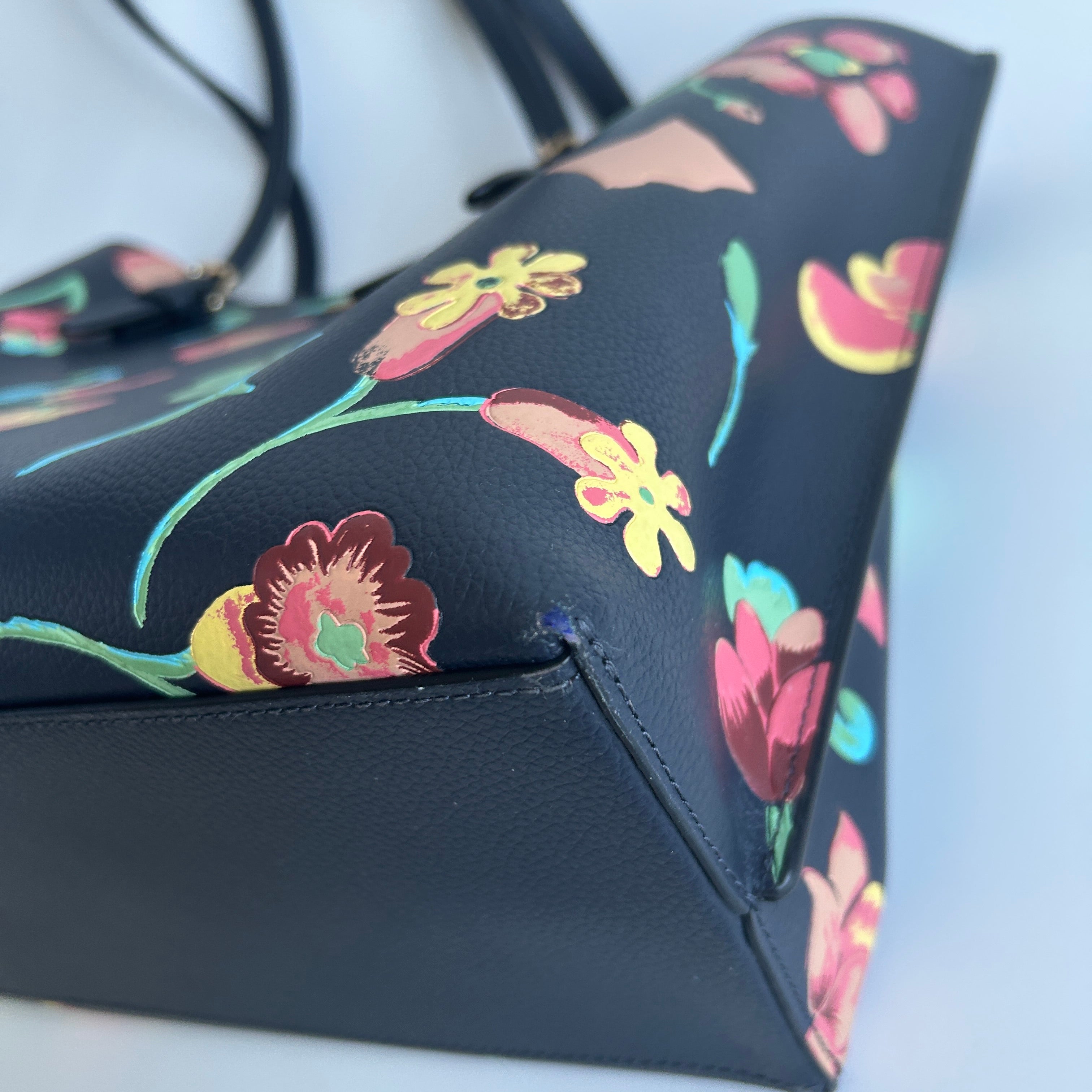 Coach Mollie Tote Dreamy Land Floral Navy Pebbled Leather Bag C8215 GOOD