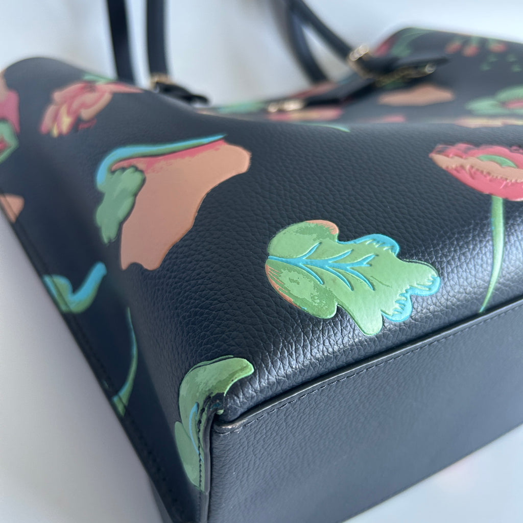 Coach Mollie Tote Dreamy Land Floral Navy Pebbled Leather Bag C8215 GOOD