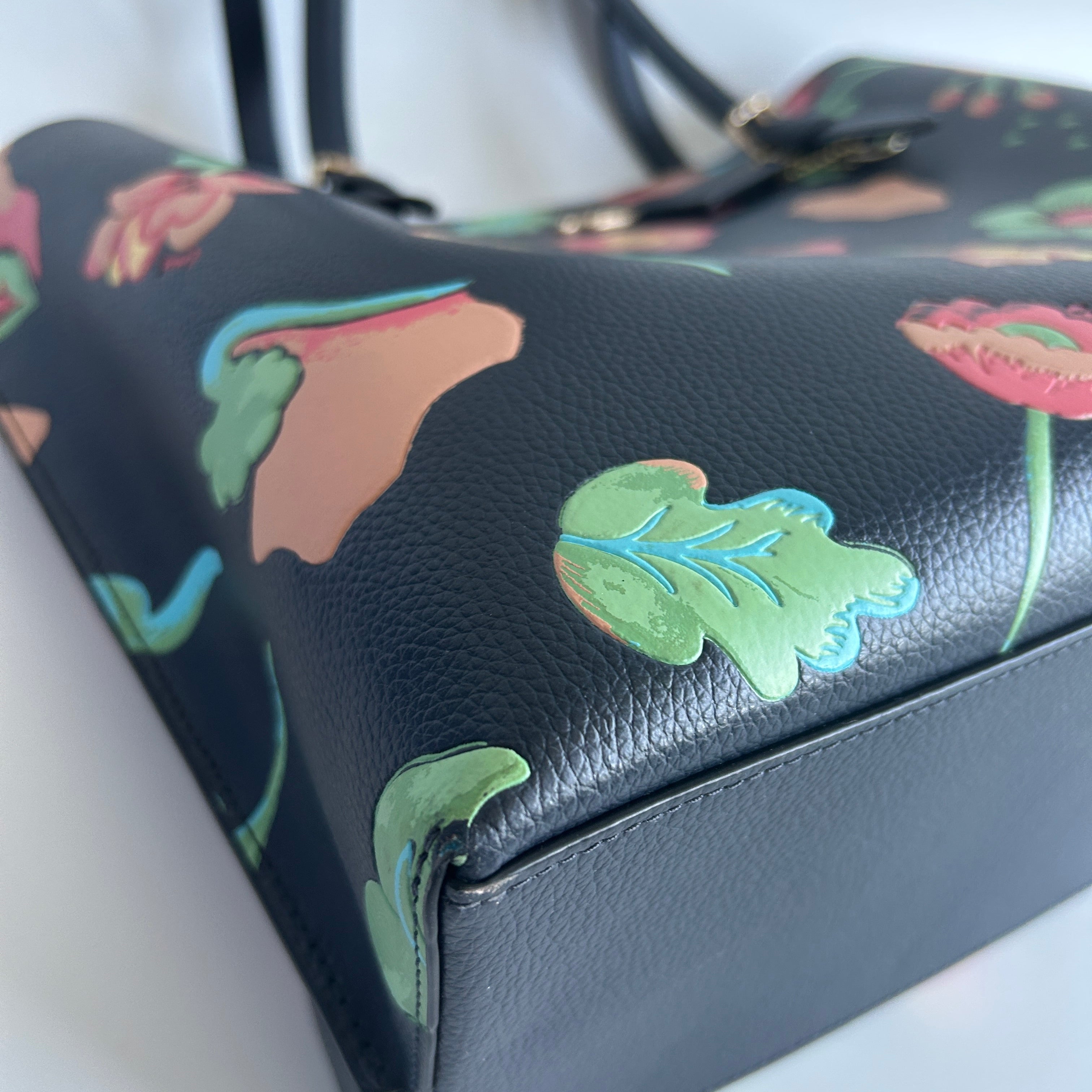Coach Mollie Tote Dreamy Land Floral Navy Pebbled Leather Bag C8215 GOOD