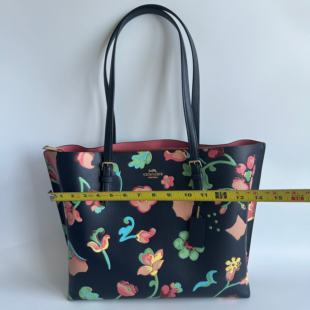 Coach Mollie Tote Dreamy Land Floral Navy Pebbled Leather Bag C8215 GOOD