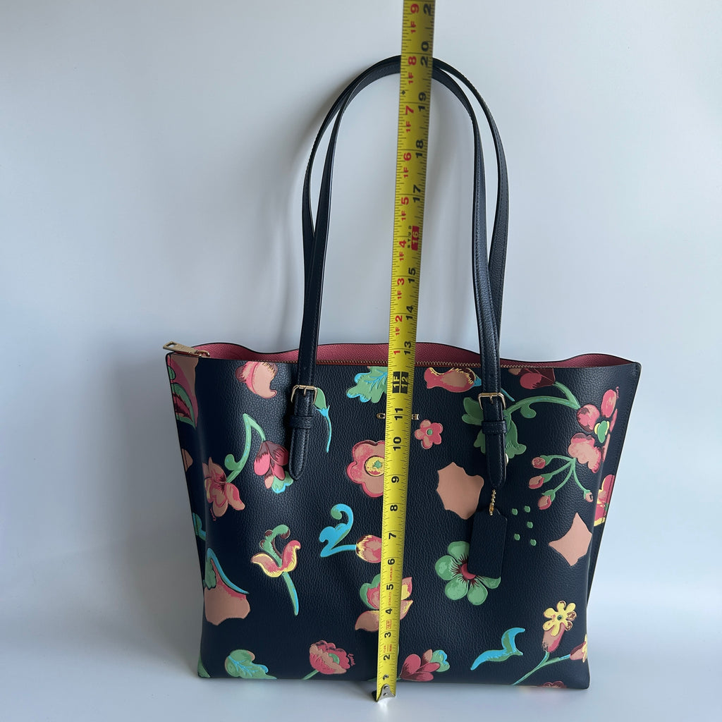 Coach Mollie Tote Dreamy Land Floral Navy Pebbled Leather Bag C8215 GOOD