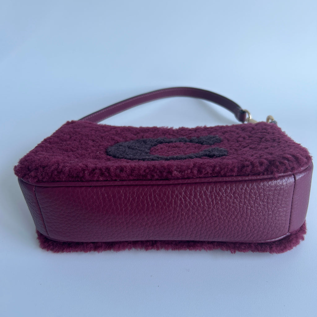 Coach Nolita 19 Wine Shearling Leather Shoulder Bag Excellent
