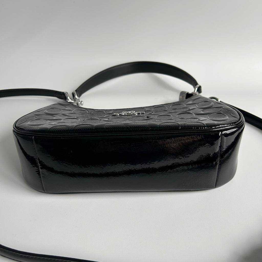 Coach Teri Black Signature Patent Leather Shoulder Bag Excellent