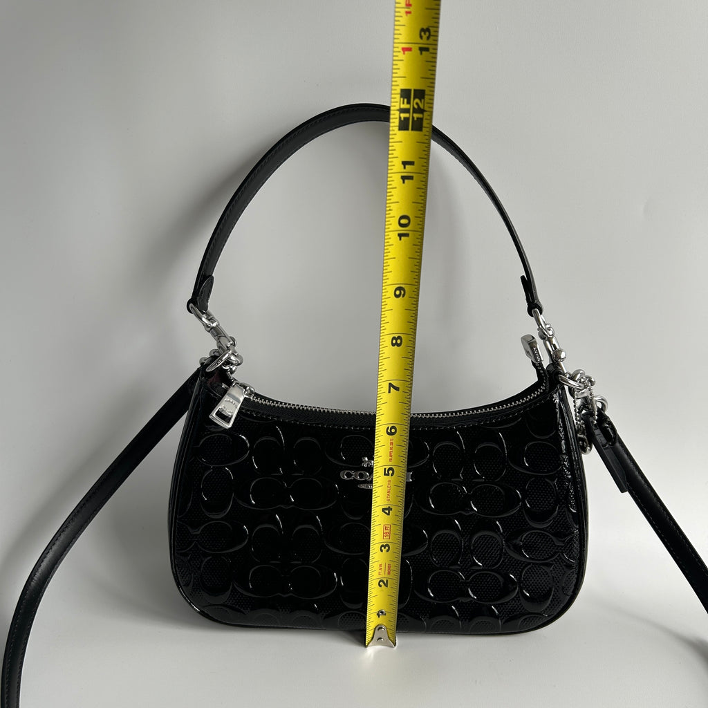 Coach Teri Black Signature Patent Leather Shoulder Bag Excellent