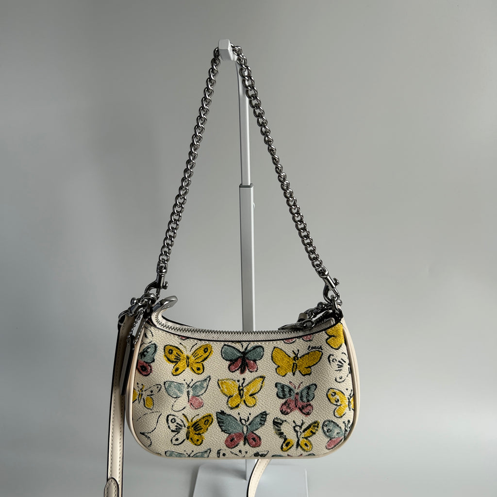 Coach Teri Mini Crossbody Chalk White Butterfly Coated Canvas Bag Excellent