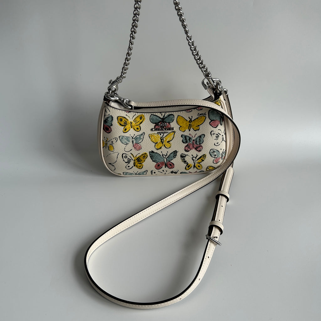 Coach Teri Mini Crossbody Chalk White Butterfly Coated Canvas Bag Excellent