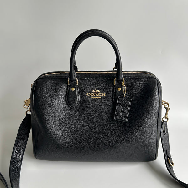 Coach Rowan Large Satchel Black Pebbled Leather Bag CV960 Excellent