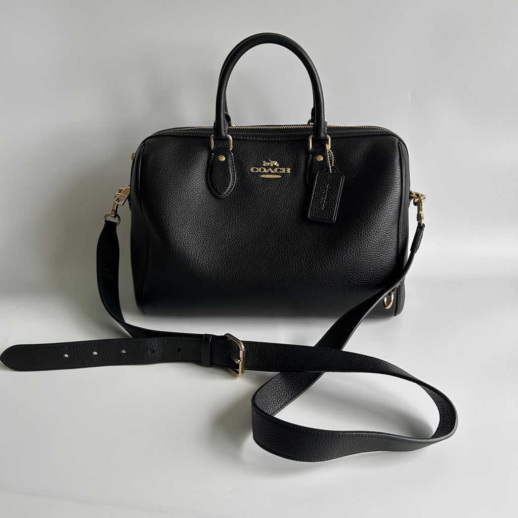 Coach Rowan Large Satchel Black Pebbled Leather Bag CV960 Excellent