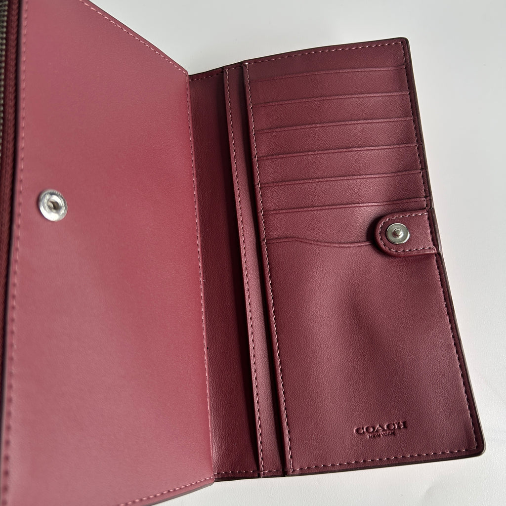 Coach Wyn Pink Pebbled Leather Soft Wallet Good