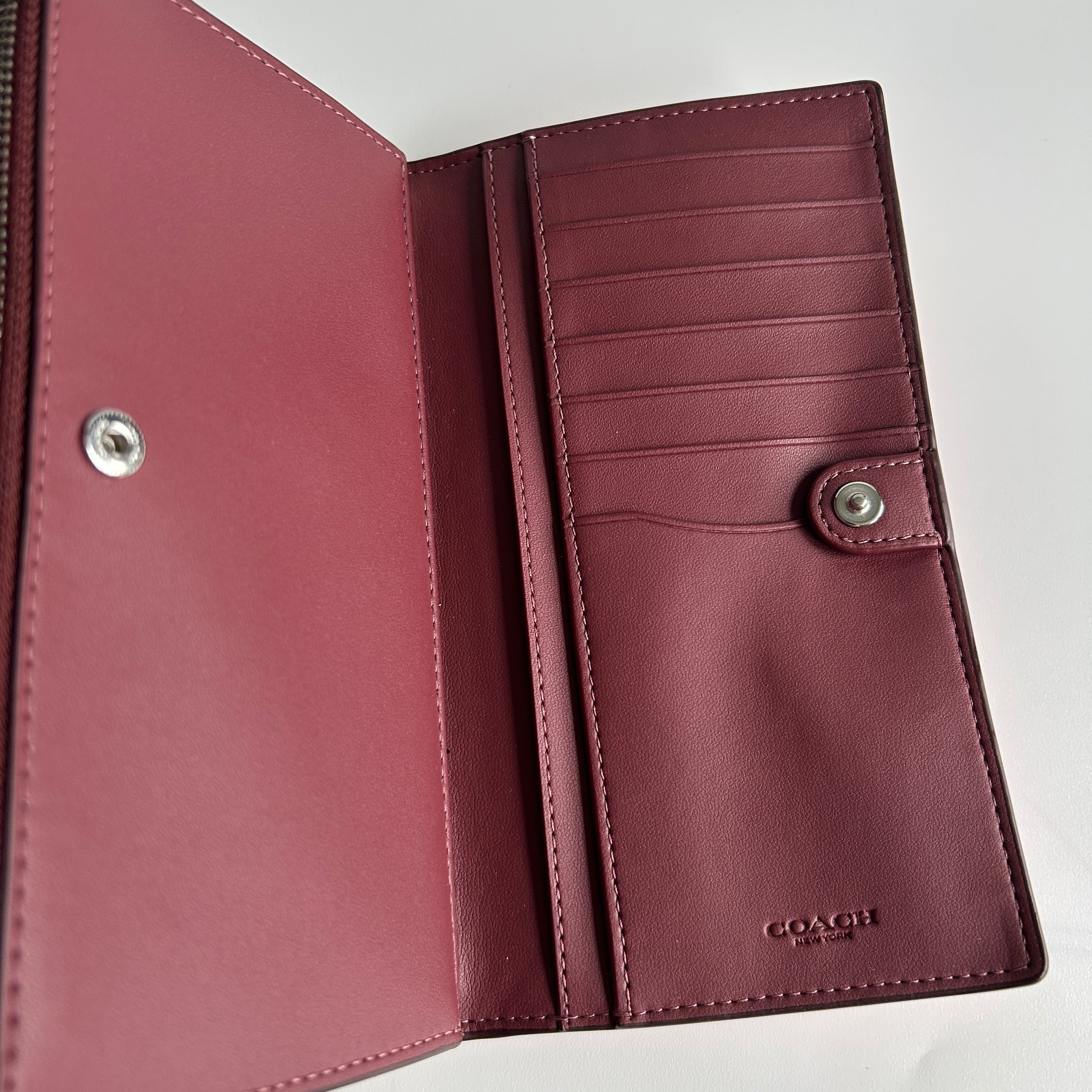 Coach Wyn Pink Pebbled Leather Soft Wallet Good