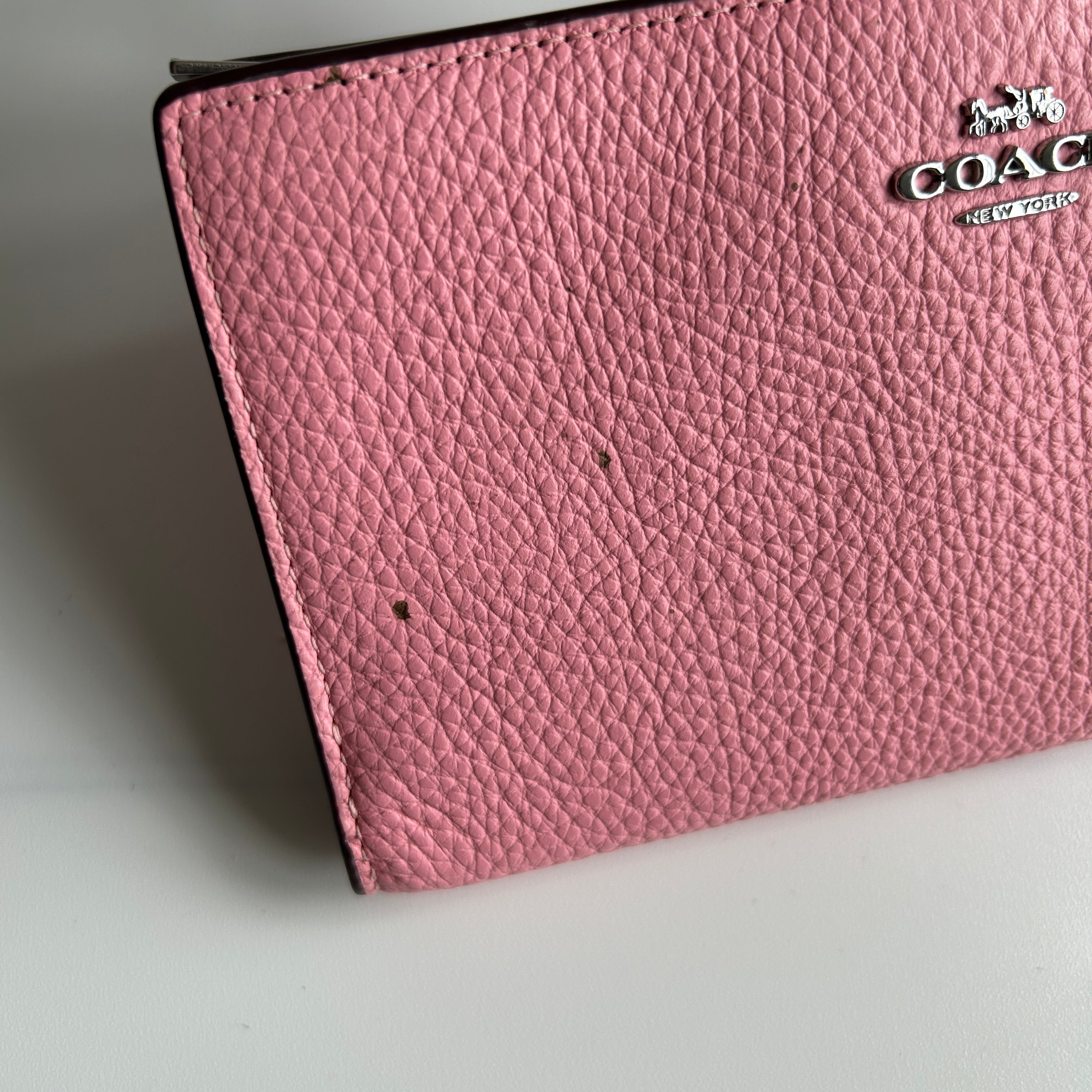 Coach Wyn Pink Pebbled Leather Soft Wallet Good
