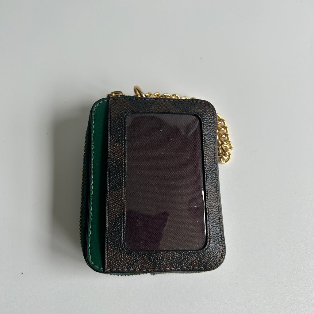Coach Zip Card Case Brown Dark Pine Signature Canvas Wallet C0058 Excellent